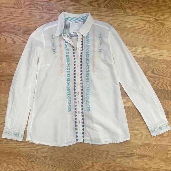 3J Workshop Johnny Was Button Down Shirt Embroidered Long Sleeve White Medium - Picture 1 of 13